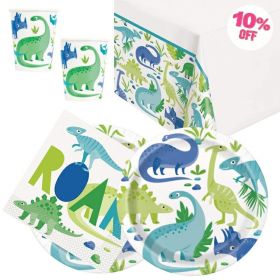 Blue & Green Dinosaur Party Tableware Pack for 16