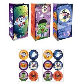Halloween Paper Bags with Stickers, pk12