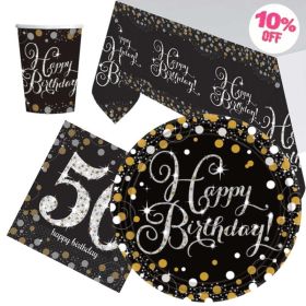 Gold Sparkling Celebration 50th Birthday Party Tableware Pack for 8