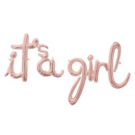"It's A Girl" Rose Gold Script Phrase Foil Balloon