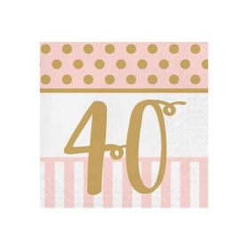 Pink Chic Happy 40th Napkins 33cm x 33cm, pk20