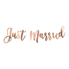 Rose Gold Just Married Script Banner