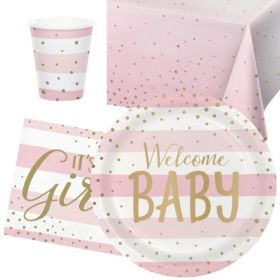 Pink and Gold Baby Shower Party Tableware Pack for 8