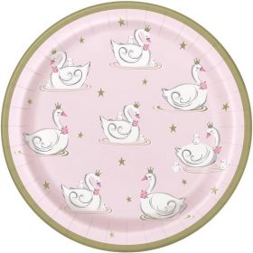 Swan Birthday Party Plates 23cm, pk8