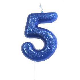 Age 5 Glitter Numeral Moulded Pick Candle Blue