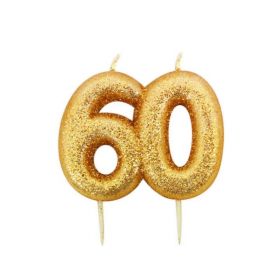 Age 60 Glitter Numeral Moulded Candle Gold