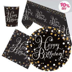 Gold Sparkling Celebration Happy Birthday Party Tableware for 8