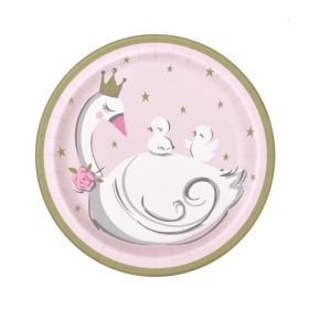 Swan Birthday Party Plates 18cm, pk8