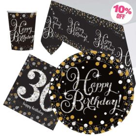Gold Sparkling Celebration 30th Birthday Party Tableware Pack for 8