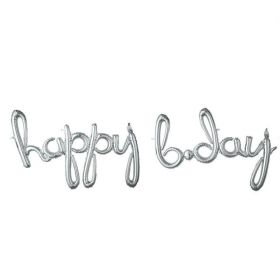 "Happy B-Day" Phrase Silver Foil Balloon 88cm x 63cm
