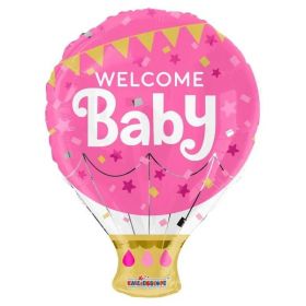 Welcome Baby Girl Hot Air Foil Balloon 18"