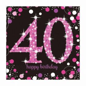 Pink Sparkling Celebration 40th Birthday Luncheon Napkins 33cm x 33cm, pk16