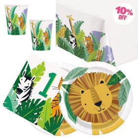 Animal Safari 1st Birthday Party Tableware Pack for 16