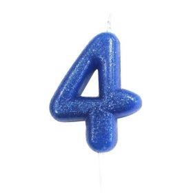 Age 4 Glitter Numeral Moulded Pick Candle Blue