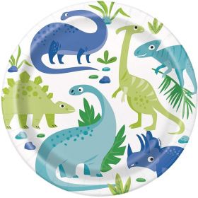 Blue & Green Dinosaur Party Plates 23cm, pk8