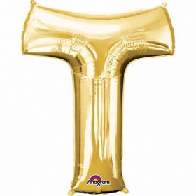 Letter T Supershape Gold Foil Balloon 34"/"86cm