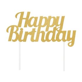 Gold Glitter Happy Birthday Cake Topper