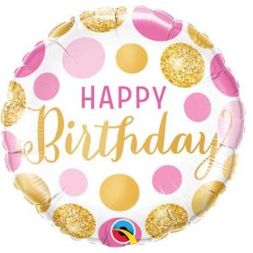 Pink & Gold Dots Happy Birthday Foil Balloon 18"