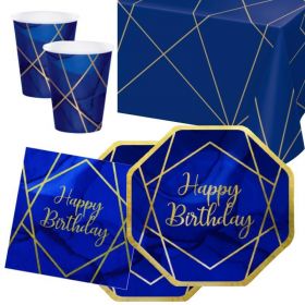 Navy & Gold Geode Party Happy Birthday Tableware Pack for 16
