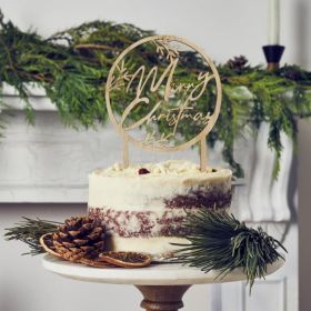 Wooden 'Merry Christmas' Cake Topper