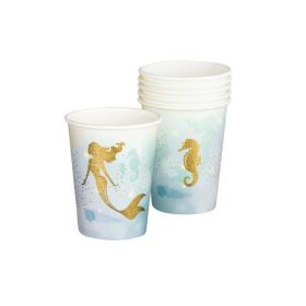 Gold Glitter Mermaid Cups 200ml, pk6