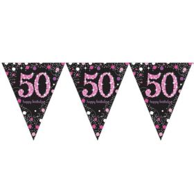 Pink Sparkling Celebration 50th Birthday Flag Banner 4m