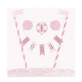 Pink Gingham 1st Birthday Party Cake Topper