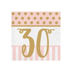 Pink Chic Happy 30th Napkins 33cm x 33cm, pk20