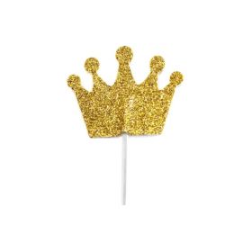 Gold Glitter Crown Cupcake Toppers, pk12