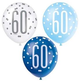 Glitz Blue Age 60 Latex Balloons 12", pk6