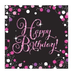 Pink Sparkling Celebration Happy Birthday Luncheon Napkins 33cm x 33cm, pk16