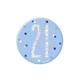 Glitz Blue Age 21 Badge 7.5cm