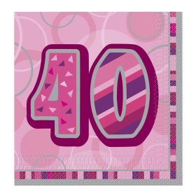 Pink Glitz 40th Birthday Napkins, pk16
