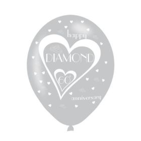 6 Diamond 60th Anniversary Latex Balloons 11"