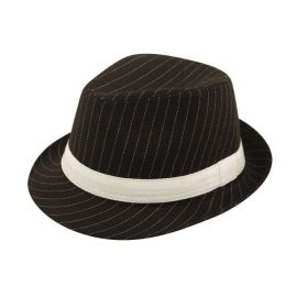 Black Gangster Hat with White Band