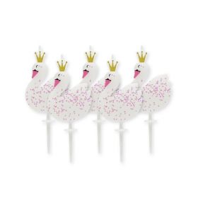 Swan Glitter Pick Candles, pk5