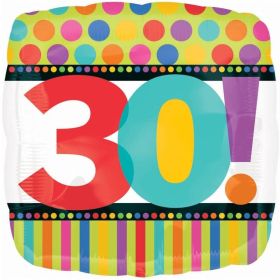 Happy 30th Birthday Dots & Stripes Foil Balloon 18"