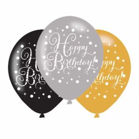 6 Gold Sparkling Celebration Happy Birthday Latex Balloons 11"