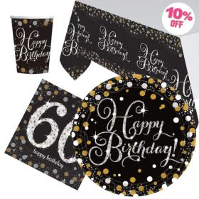 Gold Sparkling Celebration 60th Birthday Party Tableware Pack for 8