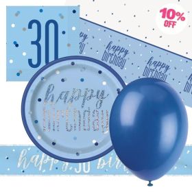 Glitz Blue 30th Birthday Party Tableware Pack for 8