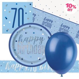 Glitz Blue 70th Birthday Party Tableware Pack for 8