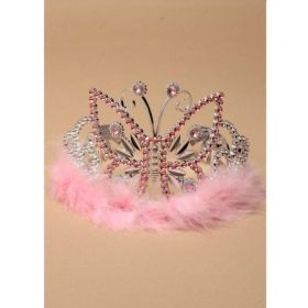 Silver Plastic Butterfly Tiara with Pink Stones