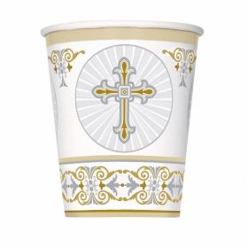 Gold & Silver Radiant Cross 9oz Cups, pk8