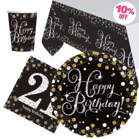 Gold Sparkling Celebration 21st Birthday Party Tableware Pack for 8