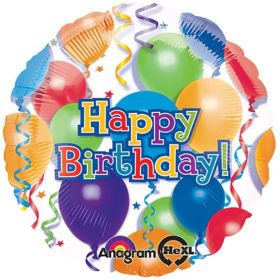 Happy Birthday Balloons & Stars Foil Balloon 18"
