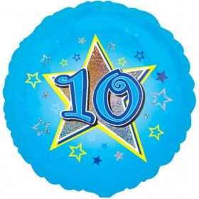 Blue Star 10 Standard Holographic Foil Balloon 18''