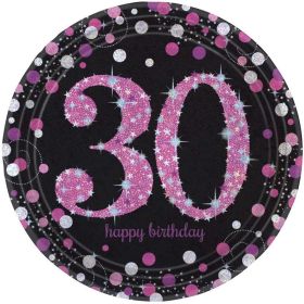 Pink Sparkling Celebration 30th Plates 23cm, pk8