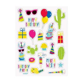 Llama Birthday Party Stickers Sheet, pk4