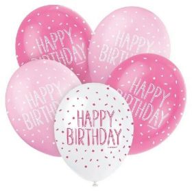 Pink Happy Birthday Latex Balloons 12", pk6