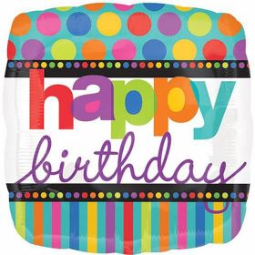 Happy Birthday Dots & Stripes Foil Balloon 18"